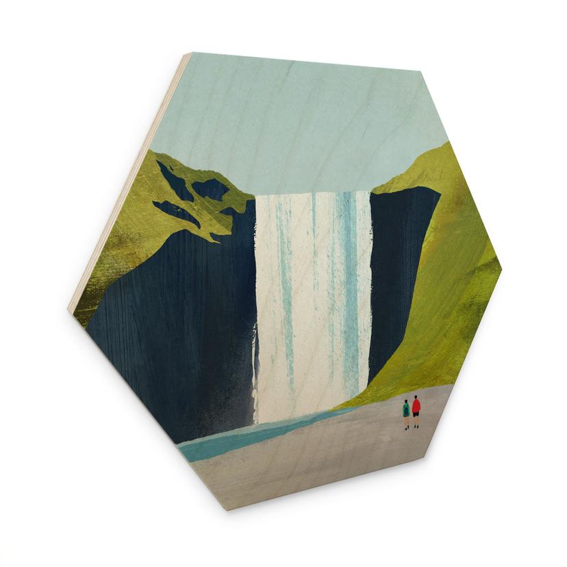 Hexagon Houten Wanddecoratie Waterval in de bergen - Rivers