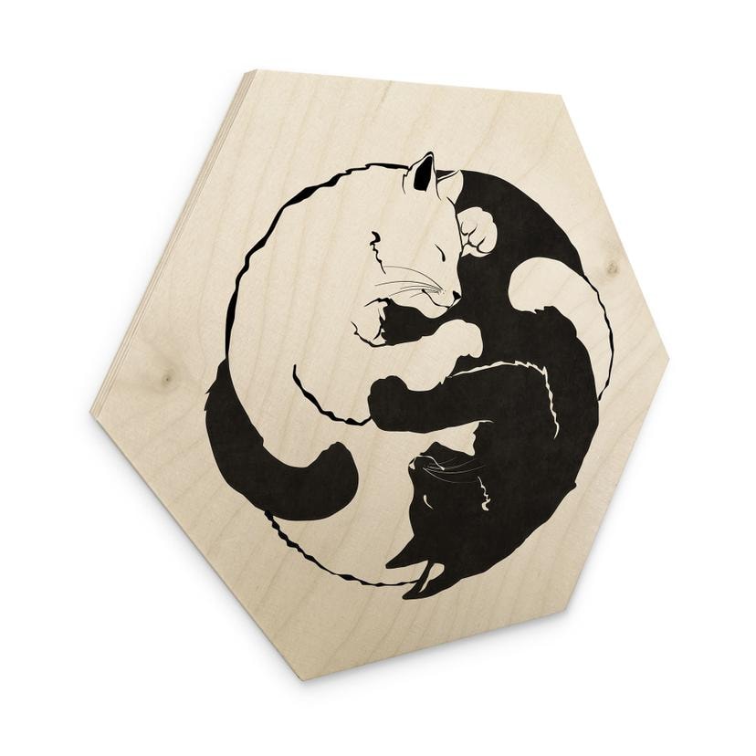 Sekskantet træ Katte Ying & Yang - Tunaboylu