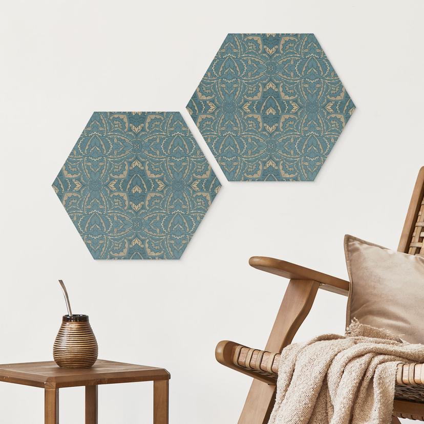 Stampe per pareti esagonali in oro turchese - Bloomery Decor - alluminio dibond