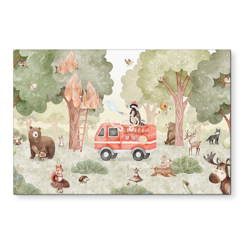 Wanddecoratie Dieren Brandweer in het Bos - Oliver Robins - Alu-Dibond