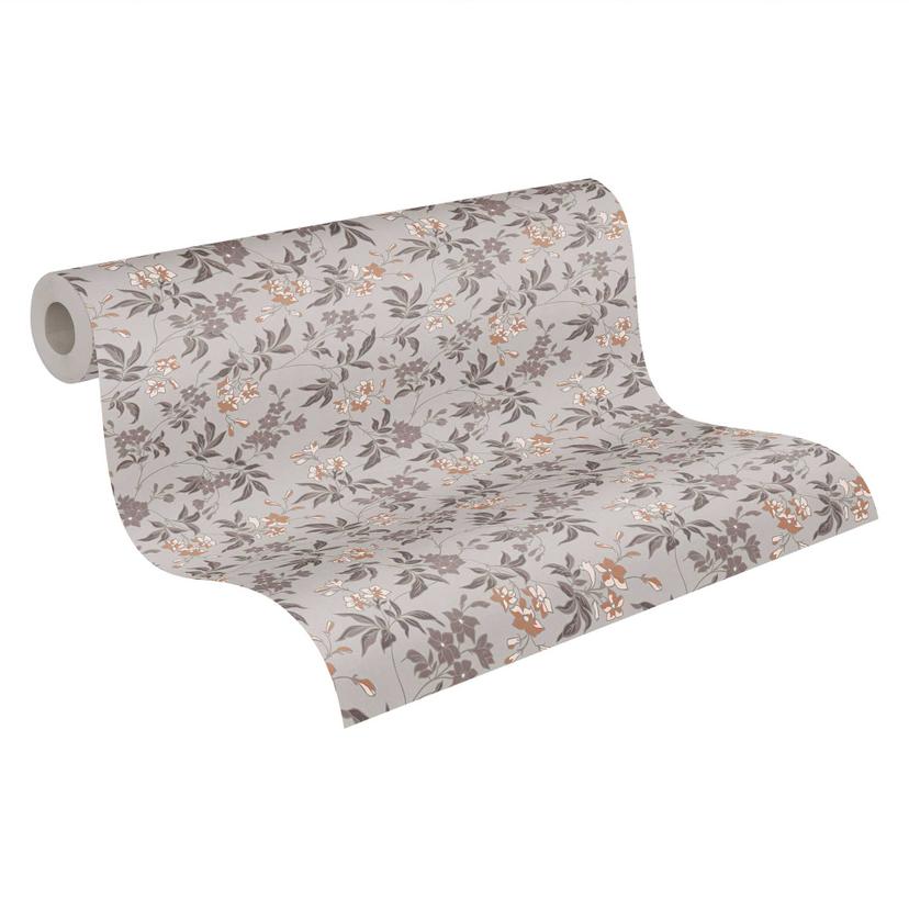 Blümchen-Tapete mit Blüten Grau Braun - Blumen-Mustertapete modern - Vliestapete floral