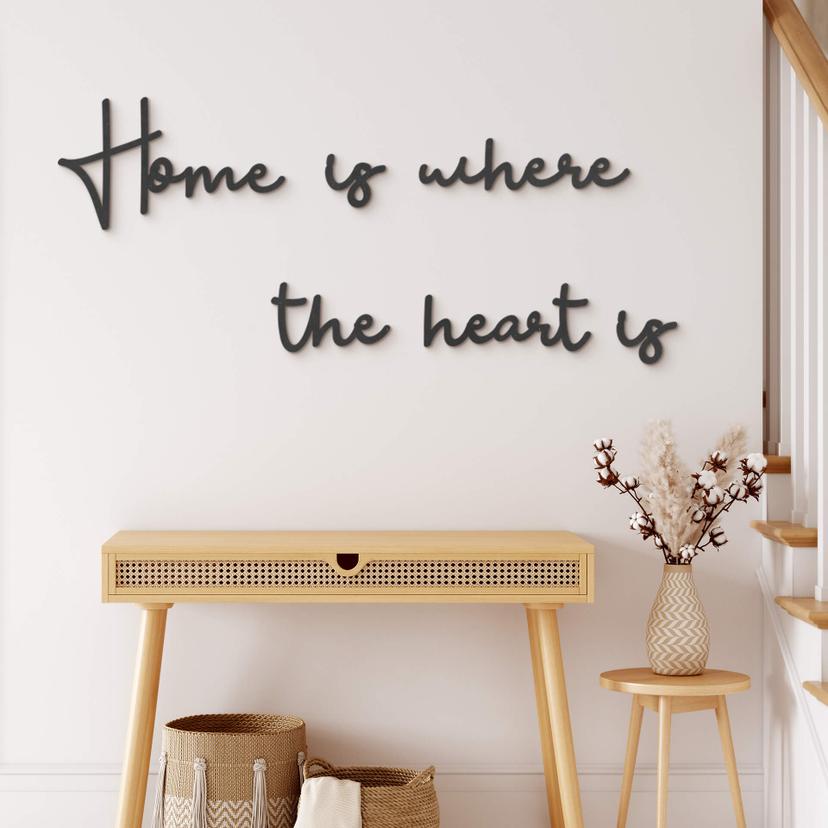 MDF-Træbogstaver - Home is where the heart is (6-dele)