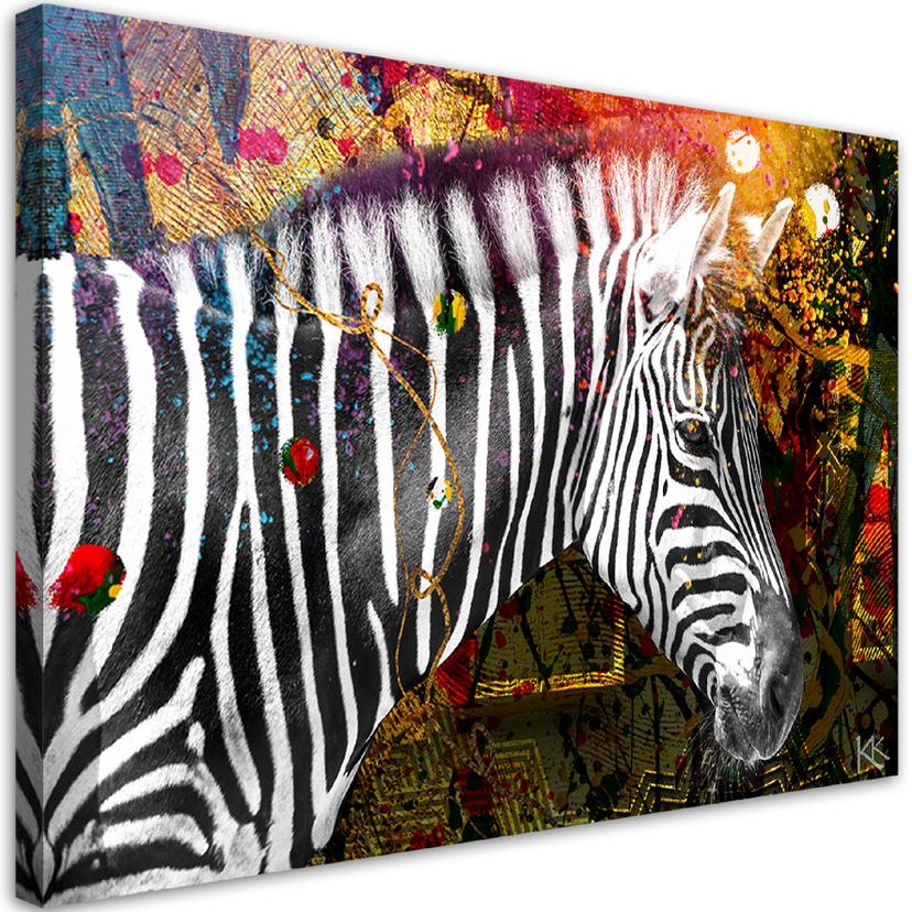 Canvasbillede, Zebra på farverig baggrund