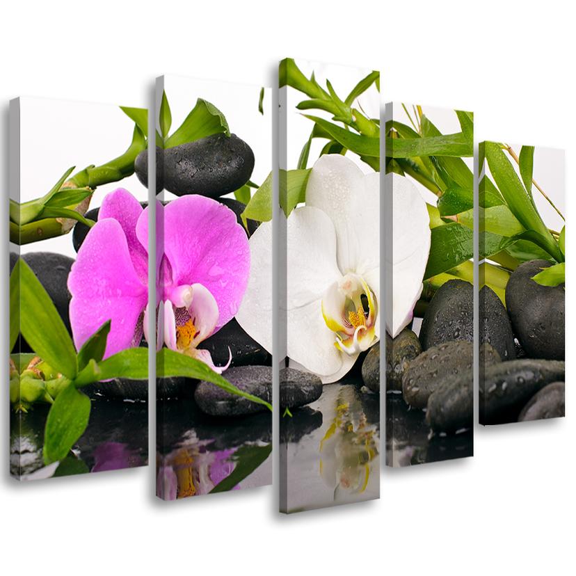 5 stykke lærred print Zen blomster bambus sten