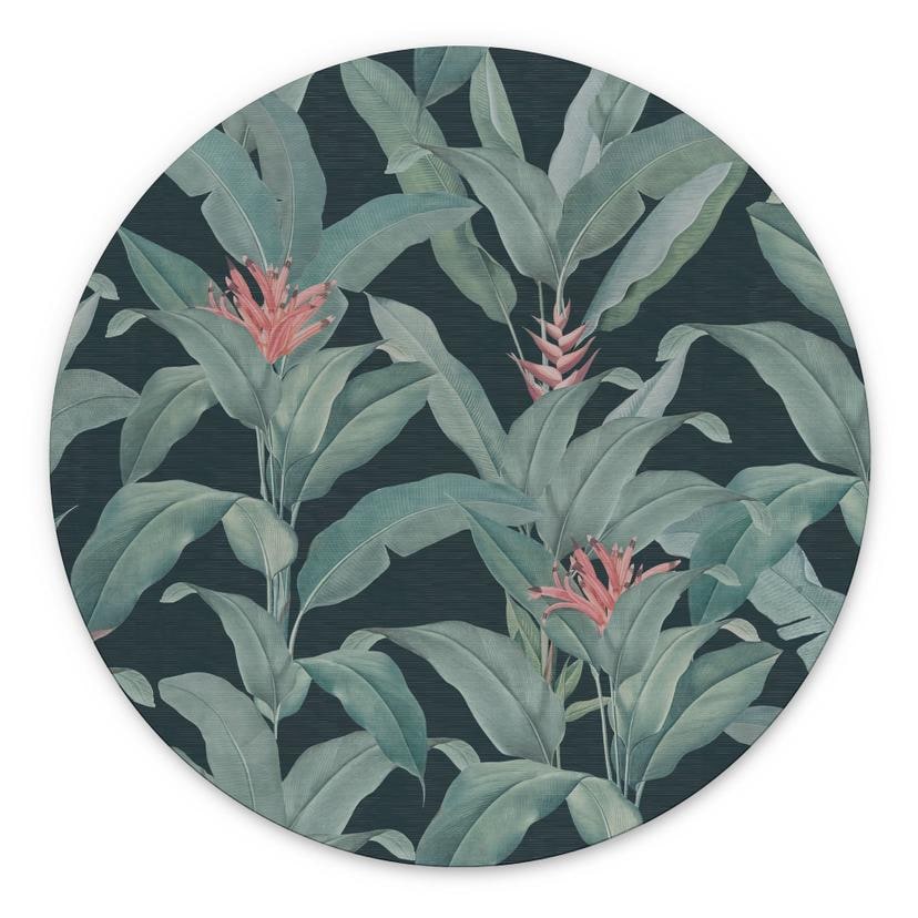 Billede Urban Jungle Tropical Leaves Green - Bloomery Decor - rund – print på aluminium (Alu-Dibond)