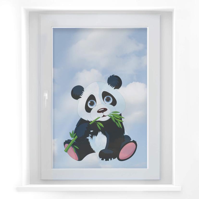 Decoración de ventana con un panda comilón