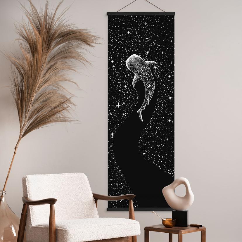 Textielposter walvishaai in de oceaan van sterren - Cakir - Panorama