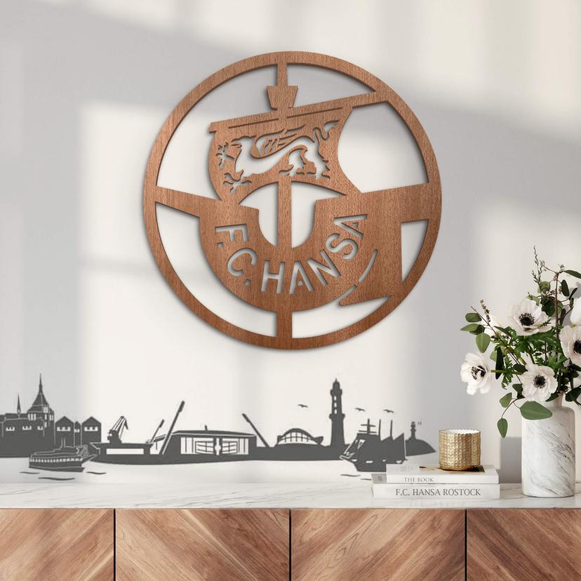 Houten Decoratie FC Hansa Rostocck Logo mahoniefineer - 38 cm