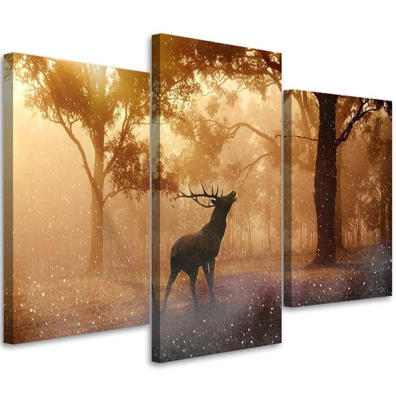 3 stykke lærredsprint, Deer Forest Sunrise Nature