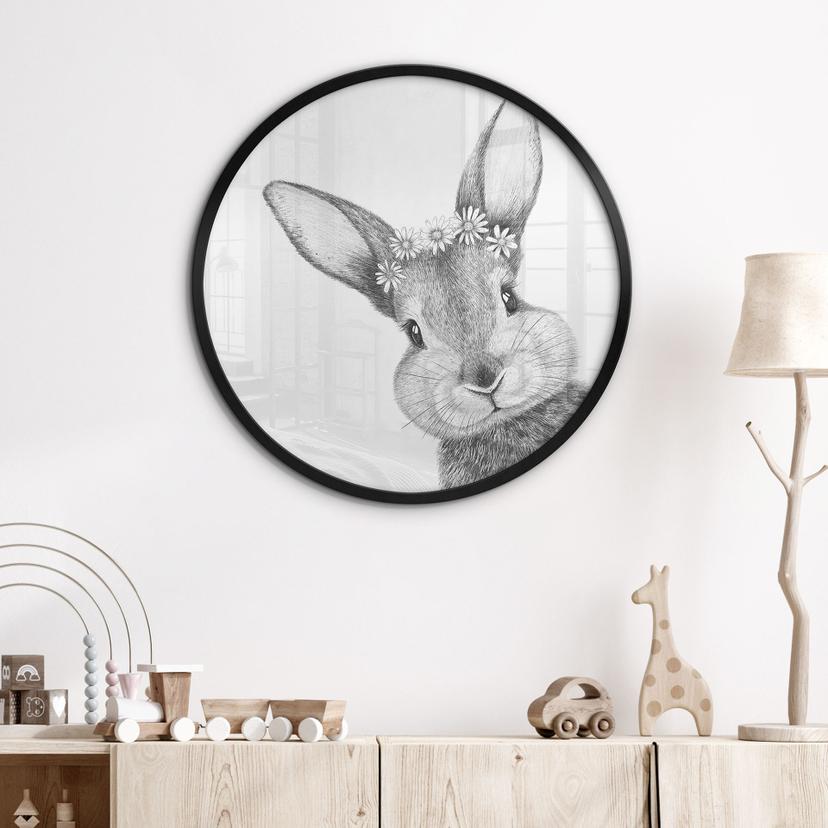 Poster Schattig konijntje met kamillebloemen - Korenkova - Rond