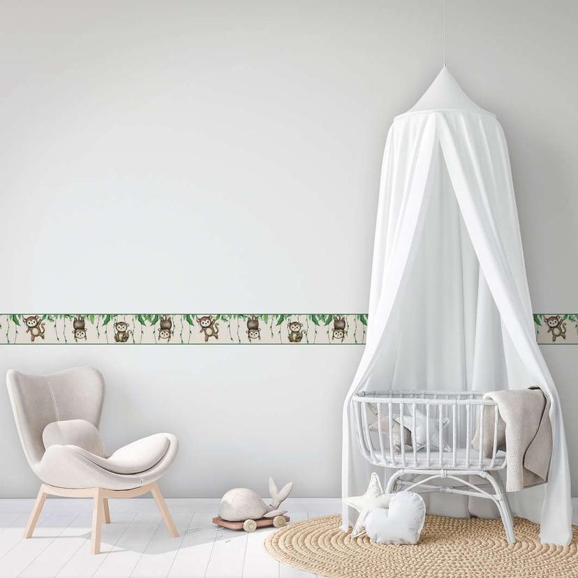 Tapet, non-woven Kids Walls hvid, grøn, brun