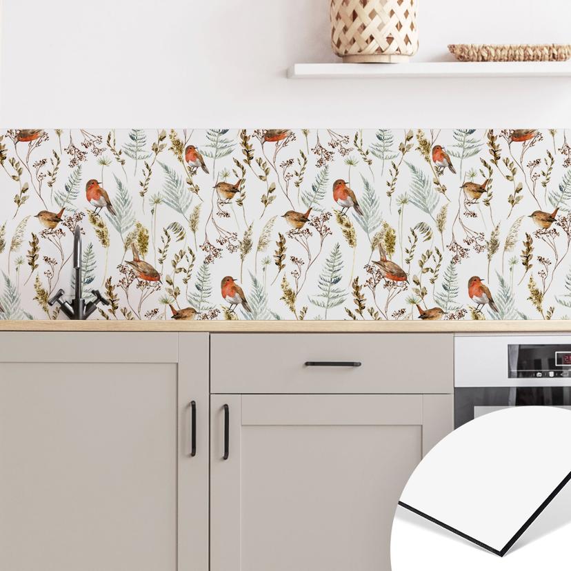 Küchenrückwand Spatzen und Rotkehlchen - UN Designs