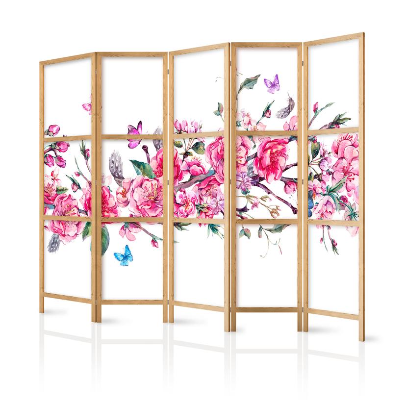 Parete divisoria giapponese - Stile giapponese: fiori e farfalle, 3 pezzi