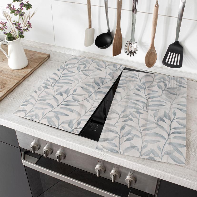 Låg til komfur Delikate akvarelblade - Blød grå - Bloomery Decor