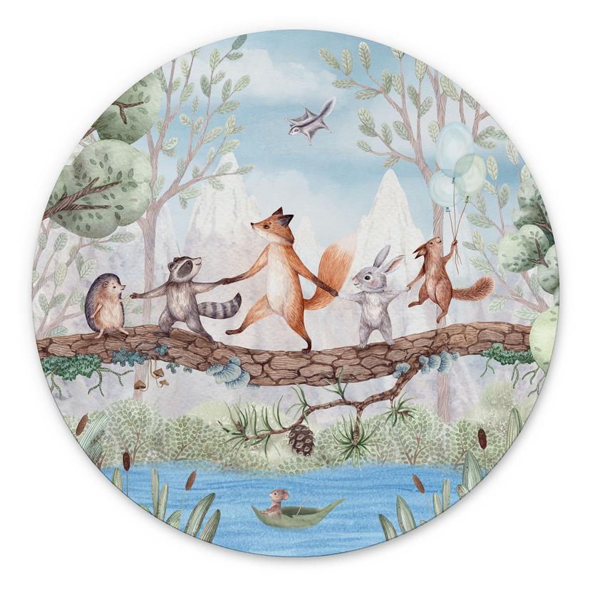 Wanddecoratie Dierenuitstapje in de Natuur - Oliver Robins - Alu-Dibond - Rond