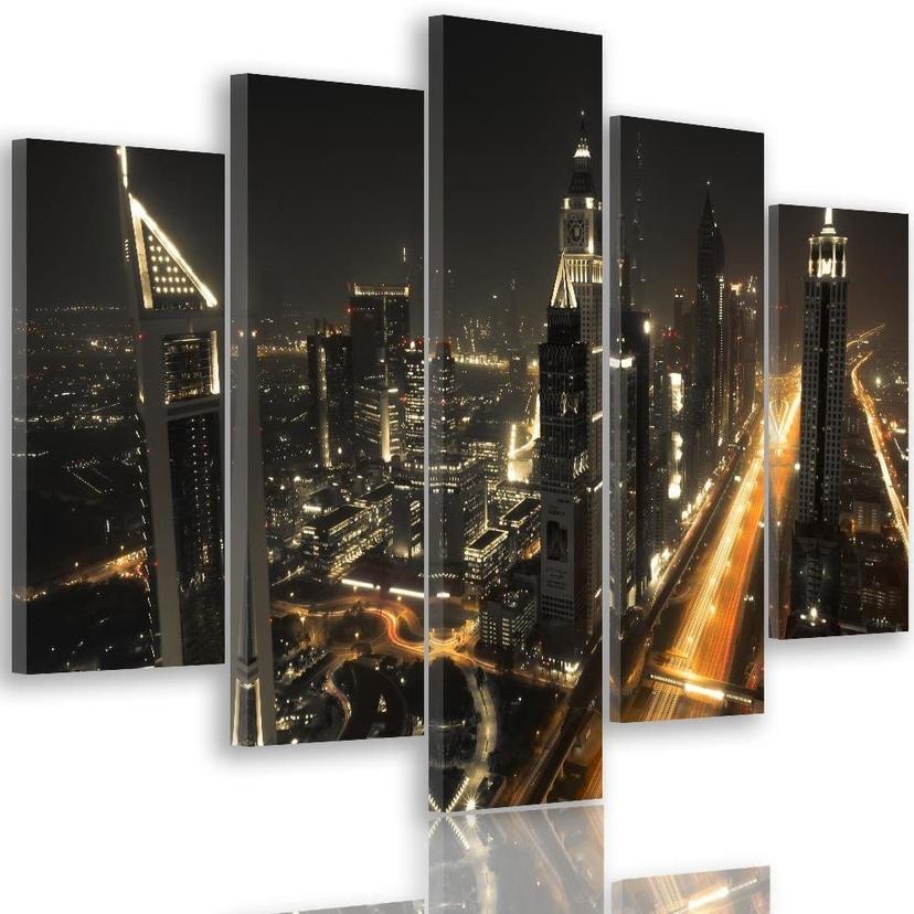 5 stykke lærredstryk, Dubai at Night City Panorama