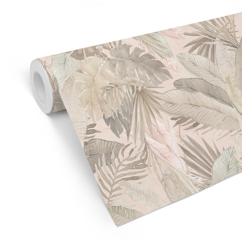 Tapet med mønster tropiske blade i pastelfarvet jungle - Bloomery Decor
