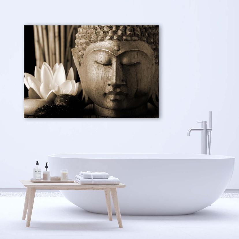 Stampe su tela, testa di Buddha con giglio
