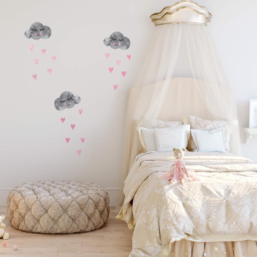 Muursticker set Wolken grijs en roze