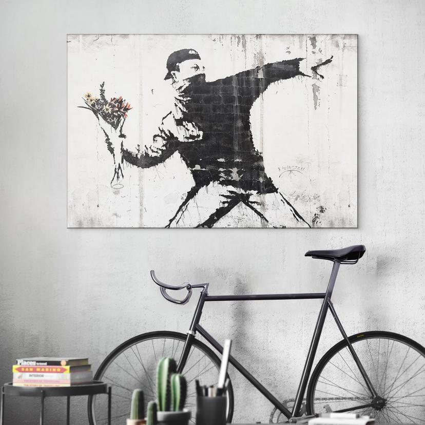 Wandbild Banksy - Der Blumenwerfer - Alu-Dibond