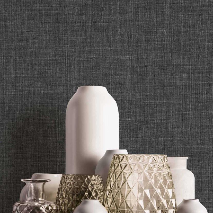 Papel pintado tejido-no tejido textura denim gris oscuro - Papel pintado liso elegante para interiores modernos