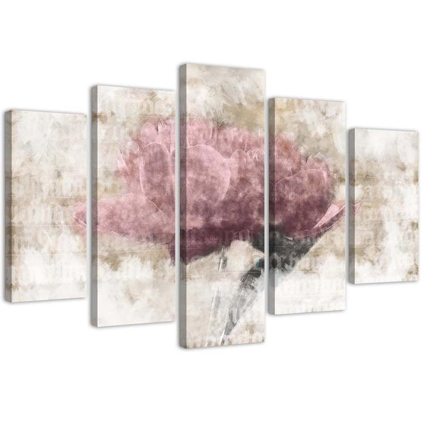 Tableau sur toile en 5 parties Fleur vintage rose