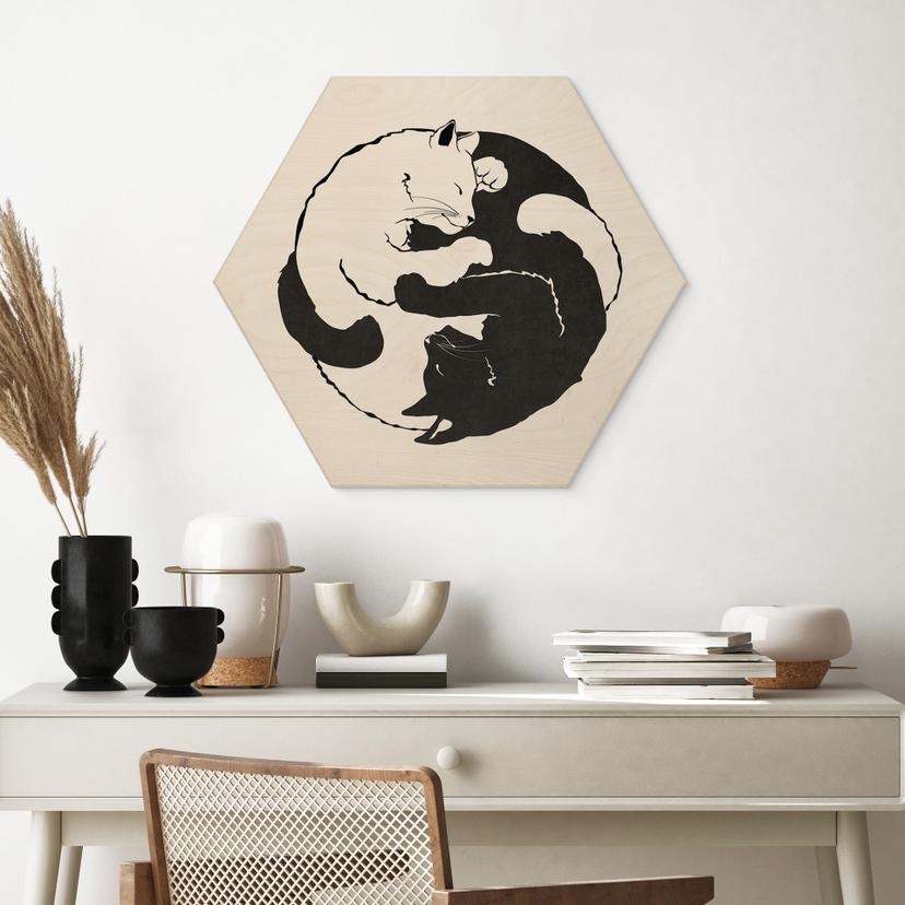 Esagono in legno Gatti Ying & Yang - Tunaboylu
