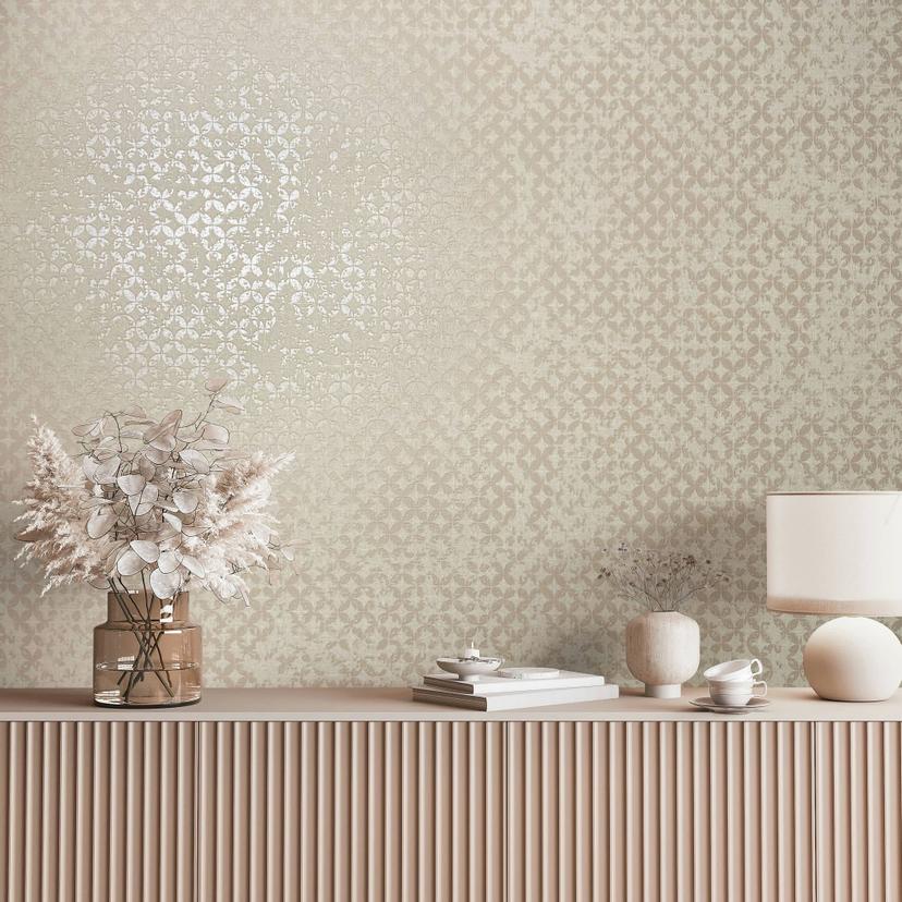 Non-woven tapet i stjerneornamenteret stil beige grafik