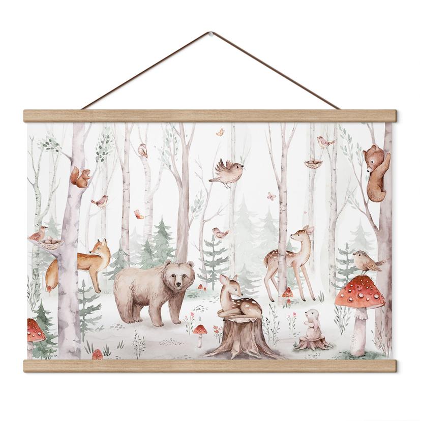 Kinderkamer Textielposter Bosdieren in de herfst - Kvilis