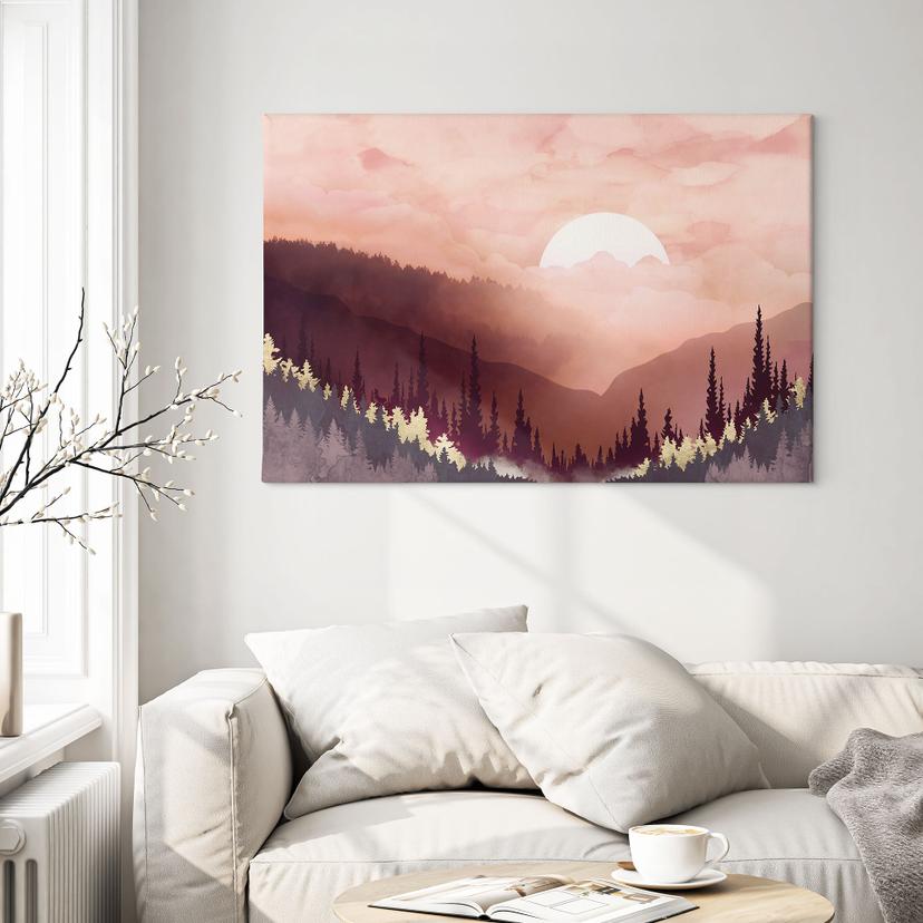 Stampa su tela Tramonto rosa sulla foresta - SpaceFrog Designs
