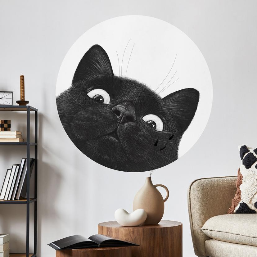 Wallsticker Rolig svart katt - Korenkova - Rund