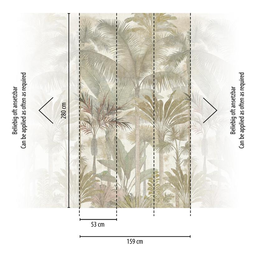 Fotomurale palme giungla espandibile beige crema 159x280 cm Carta da parati in tessuto non tessuto
