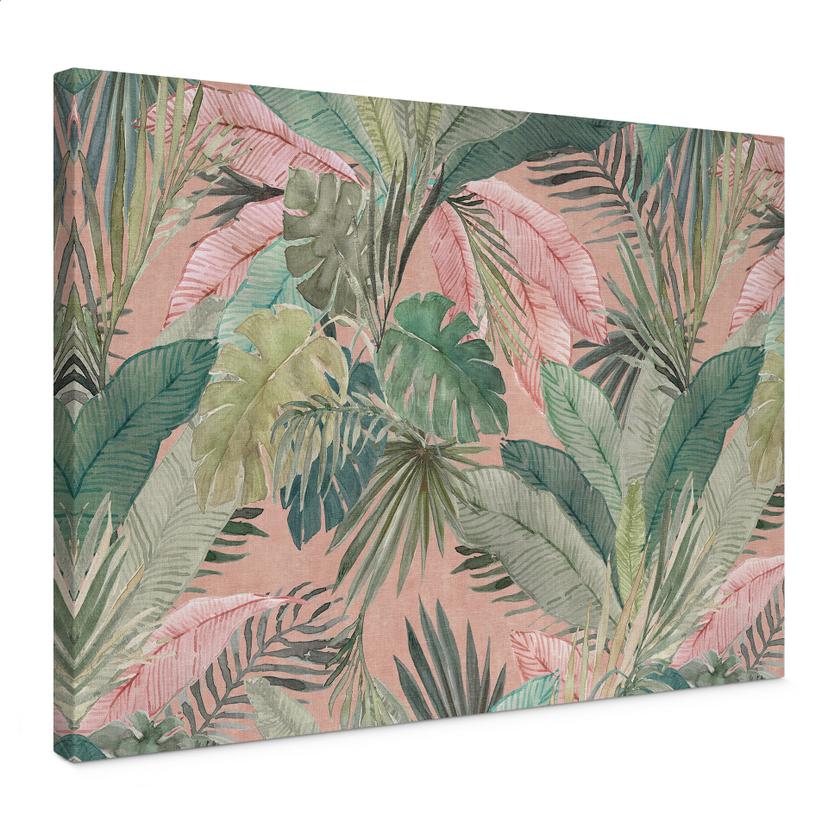Lienzo hojas tropicales en la jungla rosa - Bloomery Decor
