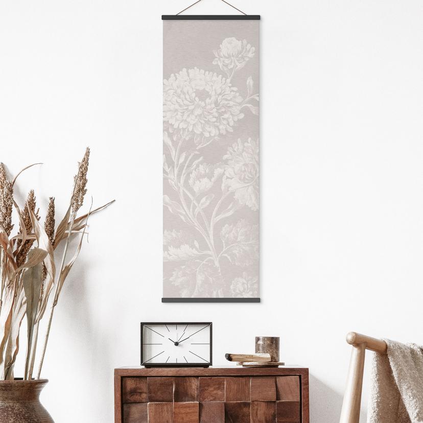 Textil poster Vilda blommor i kritlook Beige - Blomstrande dekor - Panorama