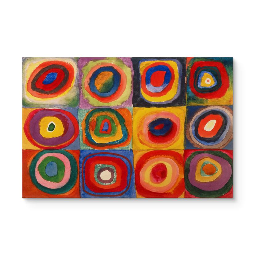 Billede af træ Kandinsky - Farvestudie firkanter og koncentriske ringe