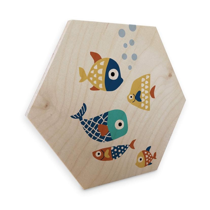 Hexagon Hout Kubistika - Colorful Fish