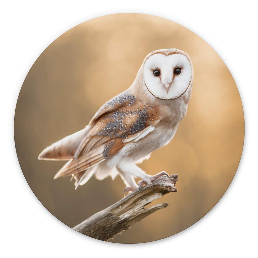 Tableau sur alu-Dibond rond van Duijn - Chouette effraie dans la lumière dorée