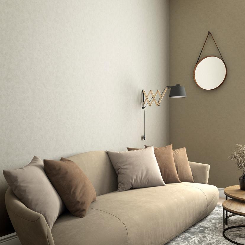 Non-woven tapet med moderne monokromt look og tekstur i grå, beige ensfarvet