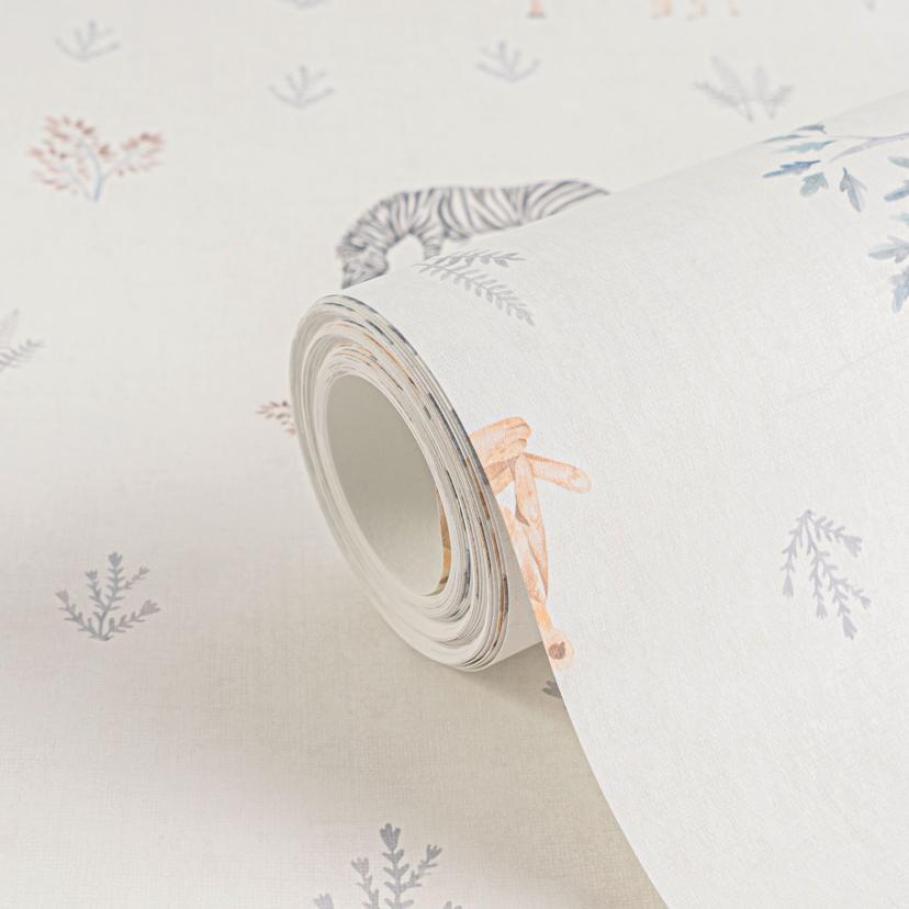 Papel pintado Safari animales beige colorido - Papel pintado no tejido con jirafa, cebra & elefante