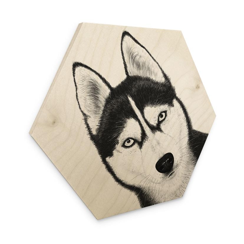 Sekskantet træbillede Siberian husky - hundeportræt - Korenkova