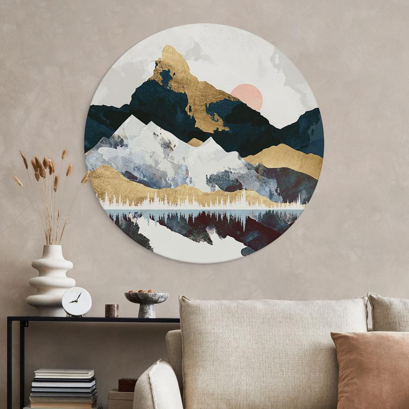 Wandbild Reflektion einer Winterlandschaft - SpaceFrog Designs - Rund - Alu-Dibond