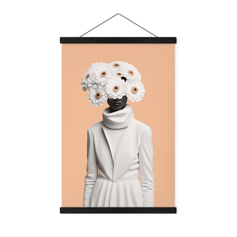 Tekstil plakat Dame i hvidt med blomster - Treechild