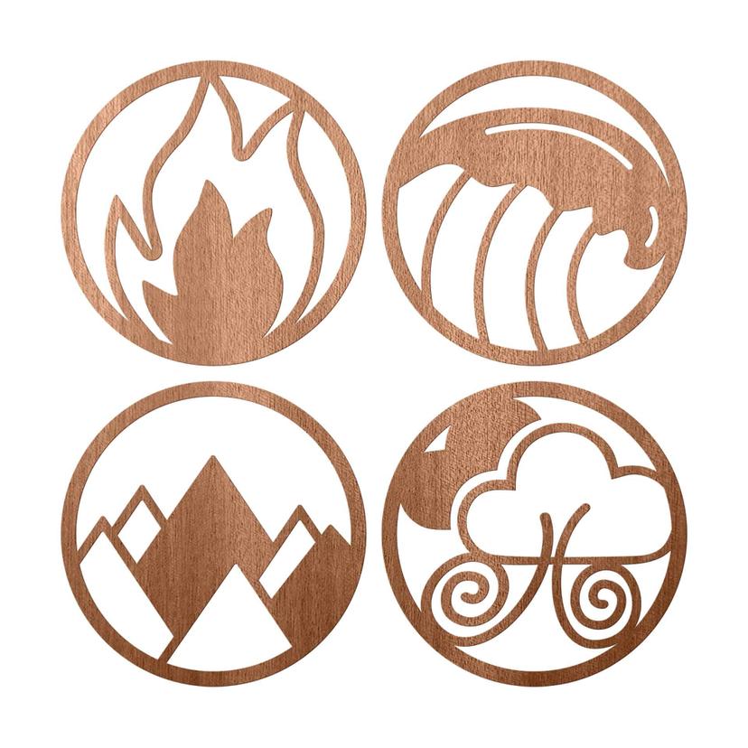 Decoro in legno Quattro elementi - Fuoco Acqua Terra Aria (4 parti)