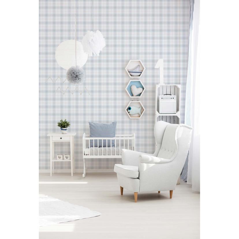 Tapet til børneværelset i blå og ternet non-woven tapet fra Little Love Made in Germany