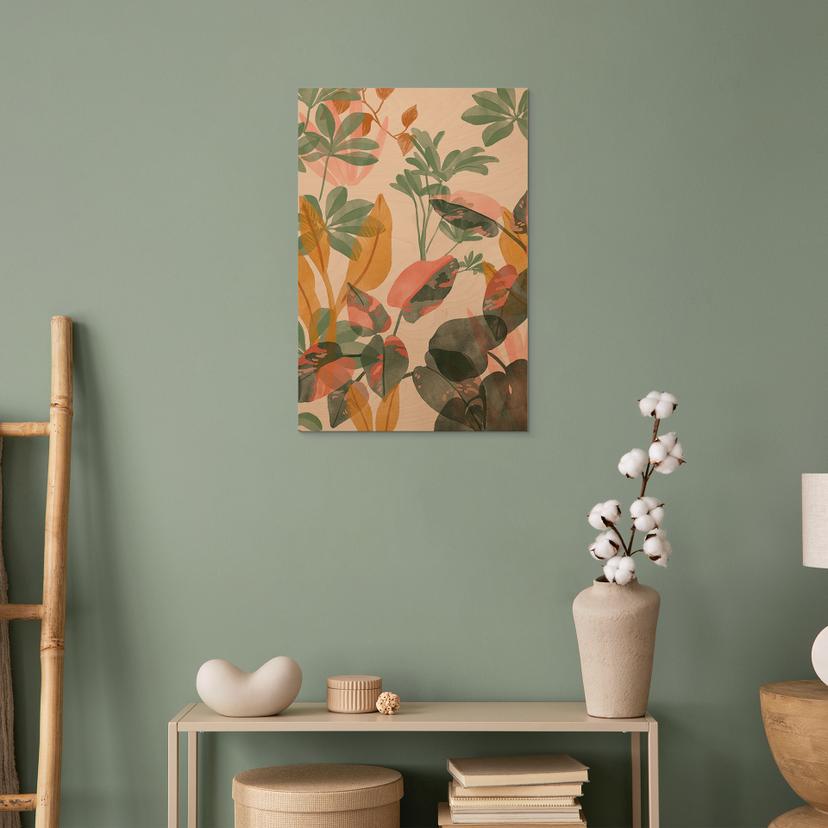 Houten Wanddecoratie met tropische planten - Goed Blauw