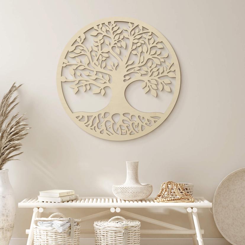 Decoración en madera de álamo - árbol con raíces