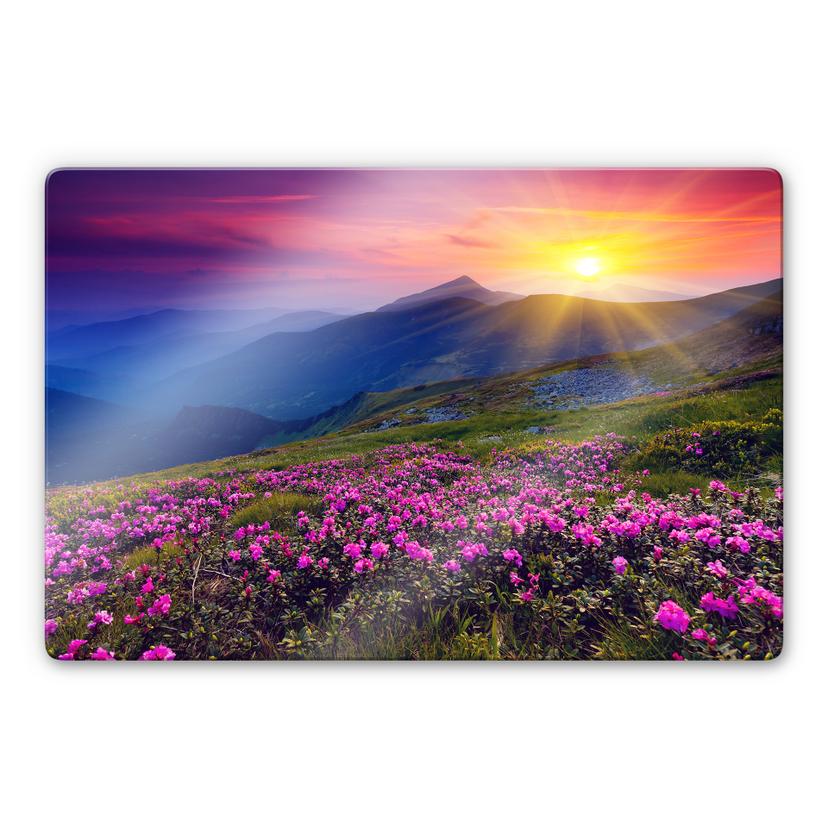Tableau en verre - Coucher du Soleil en Montagne
