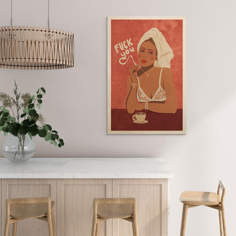 Stampa su legno Fuck you - Caffè con sigaretta - Oltmanns