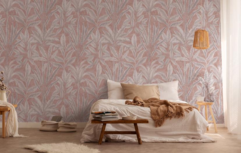 jungletapet rosa grå - non-woven tapet botanisk Livingwalls - mat og glat