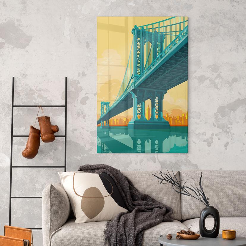 Tableau en verre acrylique Vue de la ville par le Manhattan Bridge - Heemskerk